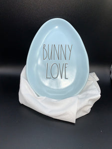 Rae Dunn blue BUNNY LOVE egg plate